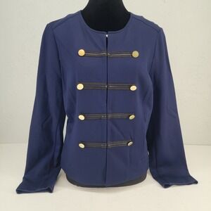 Chico's Sz‎ 1 M/8 | Deep Navy Blue Military Jacket Blazer Womens Horizontal Trim